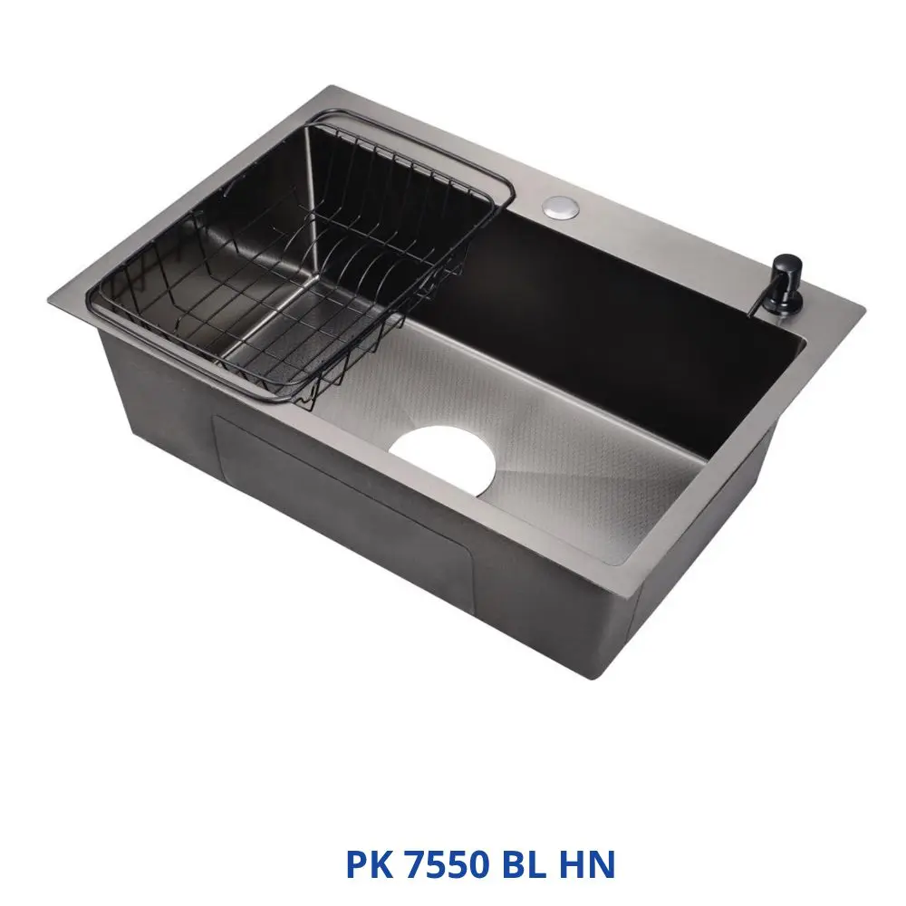 Koregy Handmade Kitchen Sink 50x75 cm Black  PK 7550BLHN with Waste & Accessories PUR