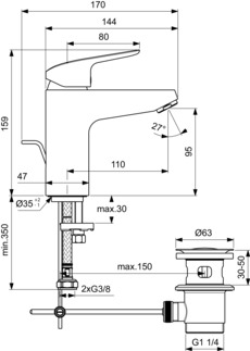 Ideal Standard New Ceraflex Basin Mixer Tap معدن Pull Knob Drain Fitting Chrome G1 1/4 B 1713AA